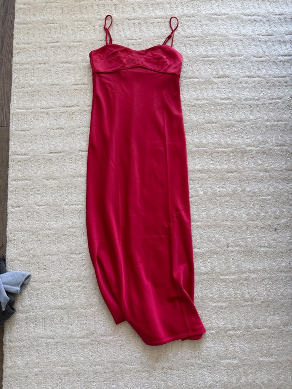 Wayf Red Satin Slip Dress with Spaghetti Straps
